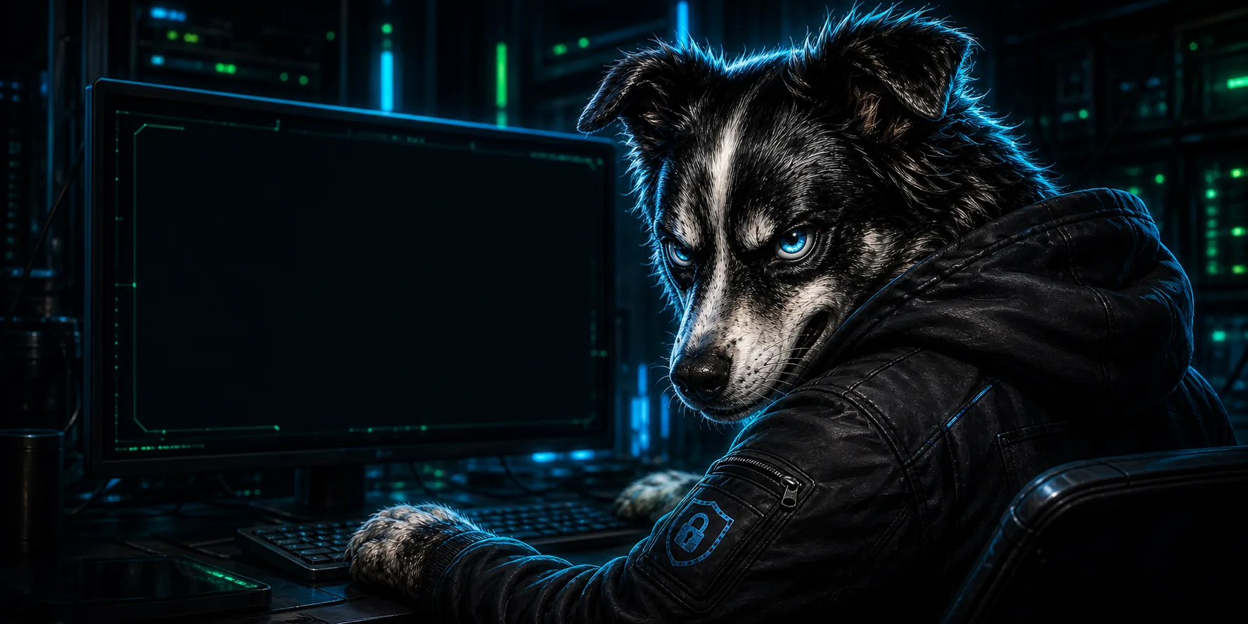 MadDogWarner hacker avatar looking back from a terminal workstation