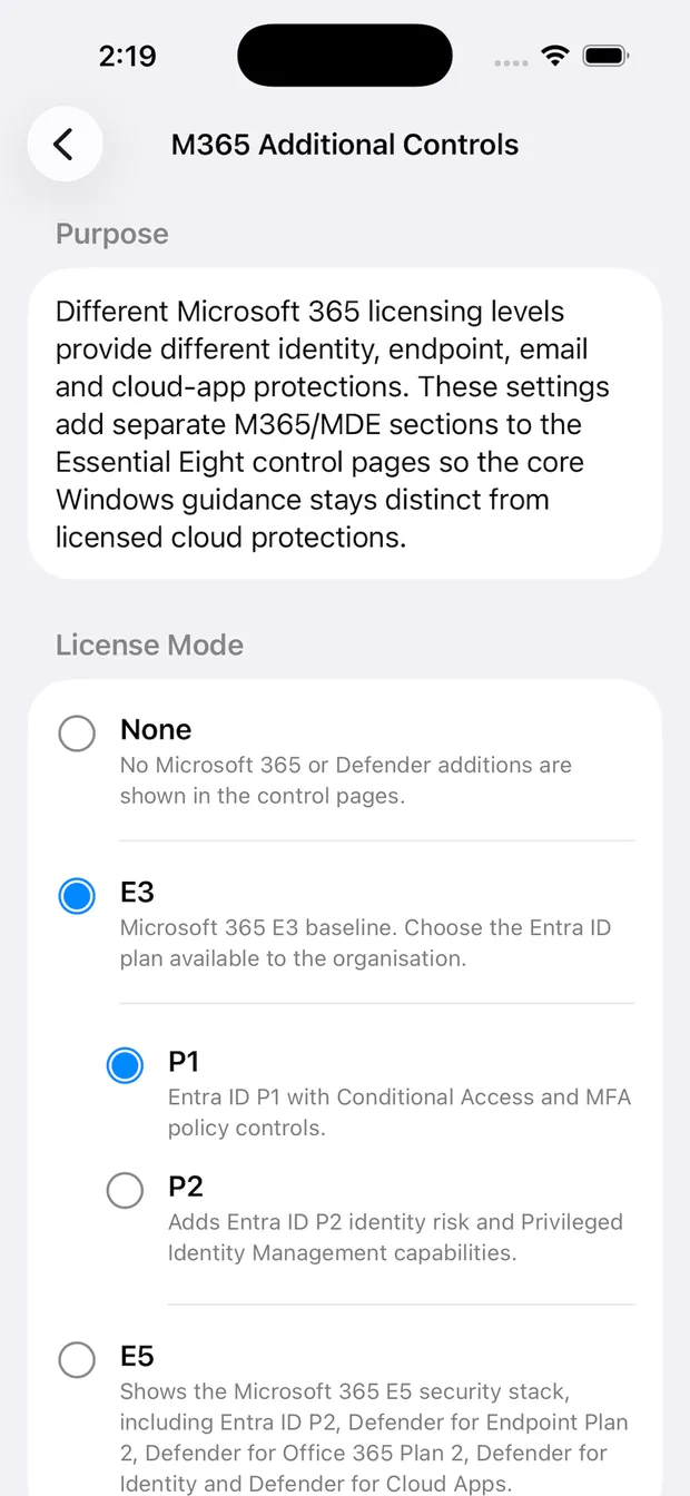 Microsoft 365 Additional Controls settings in Essential 8 Knowledge Base